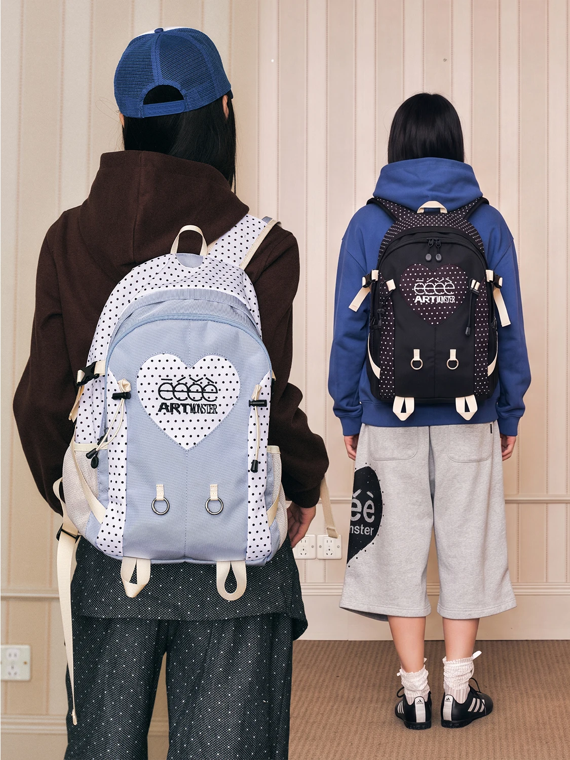 Eeearonster Korean Style Large Capacity Polka Dot Heart Backpack Sweet And Cool Bookbag Shoulder Bag for Youth Daily Use