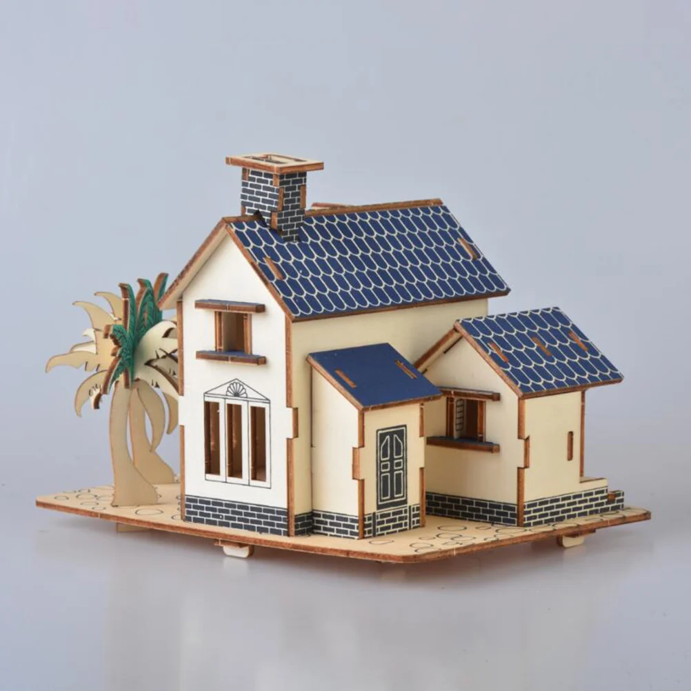 3D Wooden Puzzle Beach House Diy Building Kit For Kids Educational Brain Teaser Game Wooden Puzzles For Children 3D Puzzle