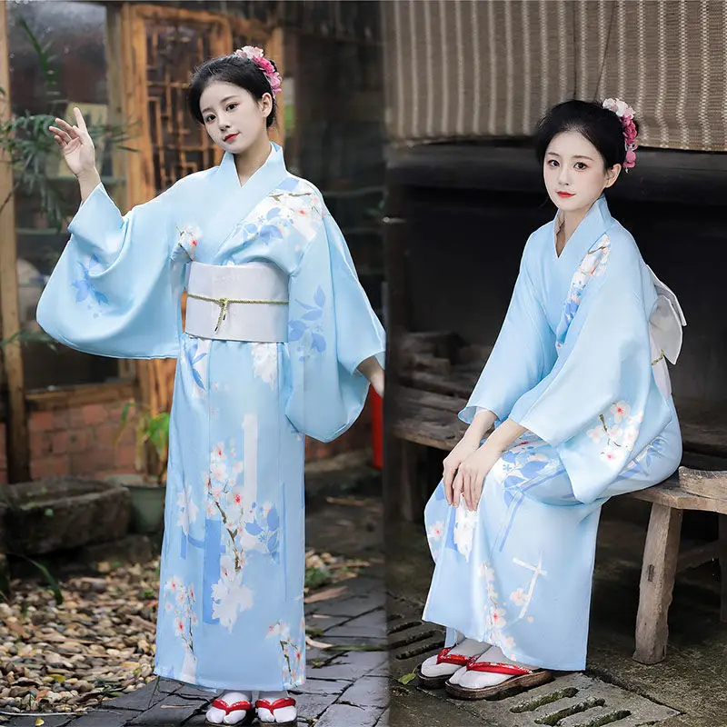 

New Japanese Formal Kimono Dress Traditional Sakura Women Improved Fashion Loose Floral Print Cover Retro Performance Clothing