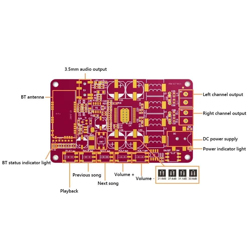 TDA7492P 50W+50W Digital Amplifier Board CSP8635 Bluetooth 4.0 Chip BT Audio Receiver Amplifier Board Module