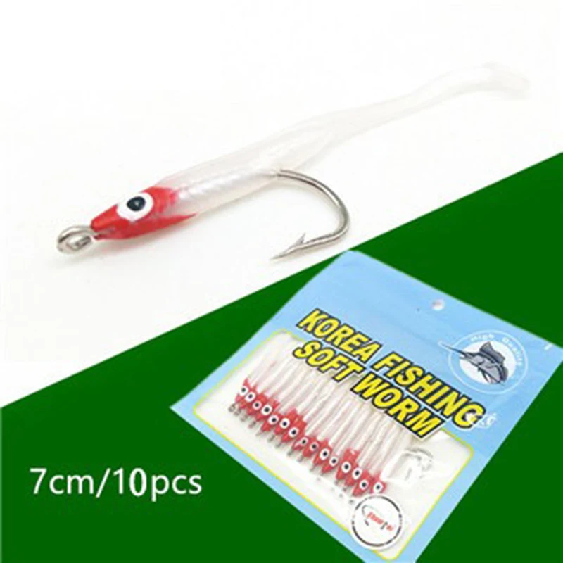 10 Teile/los Langlebige Leucht Silikon Künstliche Weiche Köder Blei Jig Kopf Fisch Aal Köder Wurm Stacheldraht Haken Angelgerät – Detail 3