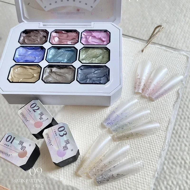 9 colori Satin Pating Colla Pittura a colori Smalto per unghie Smalto gel sfumato rosa Smalto per unghie Gel Soak Off UV LED per unghie