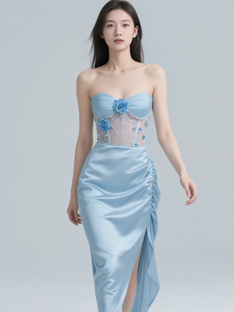 

Elegant Sweetheart Sleeveless Floral Pleat Lace Up Formal Evening Dresses Birthday Party Prom Gowns Customized