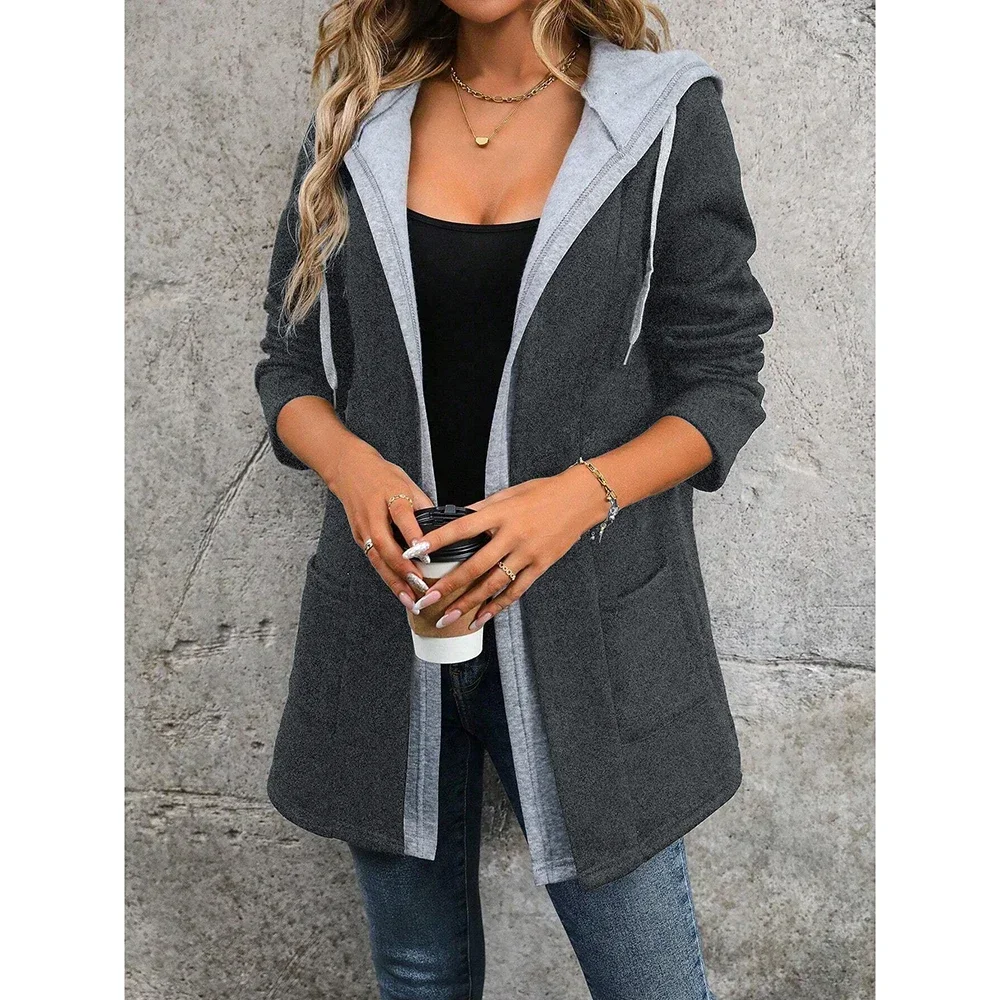 Damesjassen Herfst Winter Casual Patchwork Comfortabel Gelaagd Lange mouw Hoodie Rits Basics Jassen