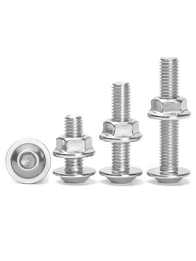 ชุดน็อตหกเหลี่ยมหัวกลมพร้อมแหวนรองและแหวนล็อค  ขนาด M2.5 - M10  ทำจากสแตนเลส 304 เกรด A2