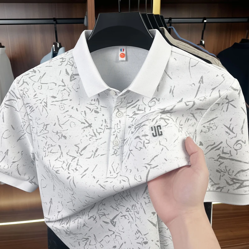 

Men's 2026 New Arrival Abstract Print Polo Shirt Small Embroidery Waffle Knit Casual Breathable Summer Top for Daily Wear