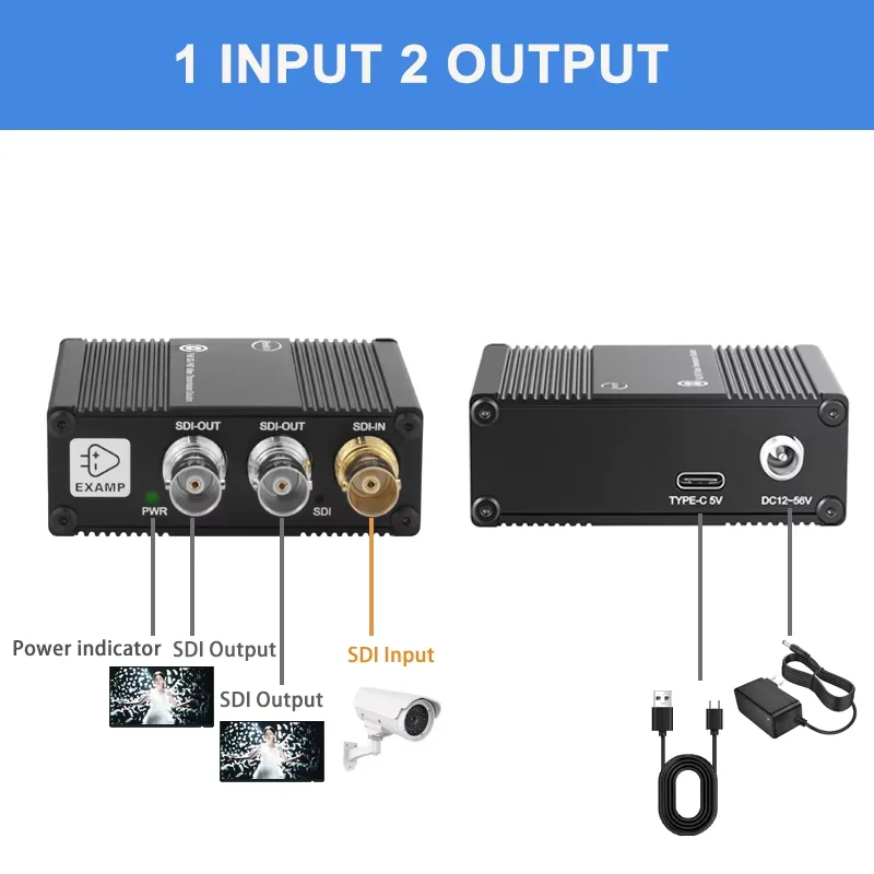 3G SDI Fiber Extender, 1 IN 2 OUT SDI Repeater, 1080P@60Hz SDI Signal Amplifier