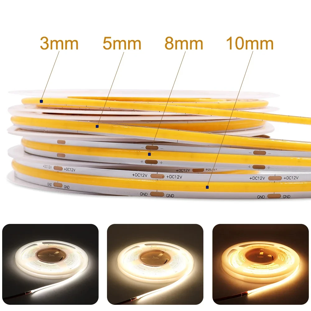 COB LED Strip Light for Room Decor LED Light Strip Backlight 12V 24V LED Strip Lamp Tape 5mm 8mm 10mm PCB Warm Natural White