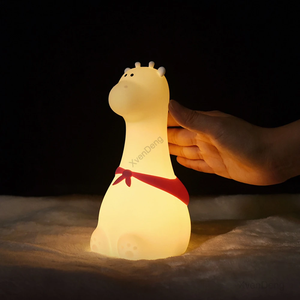 Silicone Pat Giraffe Night Light Bedroom Bedside Sleeping Light LED Baby Feeding Night Lamp Children Kids Birthday Holiday Gifts