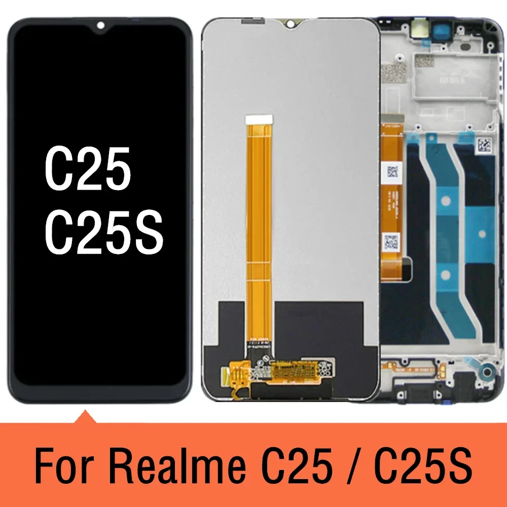 Realme C25 RMX3193 RMX3191 Screen with Frame, for Oppo Realme C25s RMX3195 RMX3197 Lcd Display Digital Touch Screen Replacement