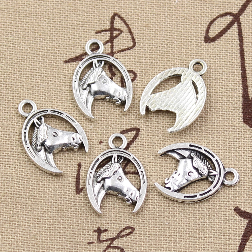 20pcs Charms Horse In Lucky Horseshoe 21x15mm Antique Silver Color Pendants DIY Crafts Making Findings Handmade Tibetan Jewelry