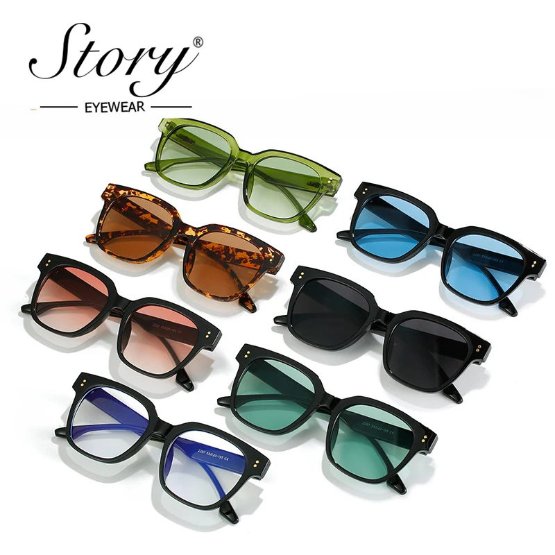 STORY Retro Trendy Green Ocean Lens Square Sunglasses Women Men New Classic Vintage Rivet Oversized Rectangle Sun Glasses S2297M image 4