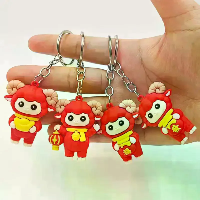 Cute Red Cartoon Sheep Keychain Soft Rubber Pendant Suitable For Christmas Gift Key Organizer Bag Decor