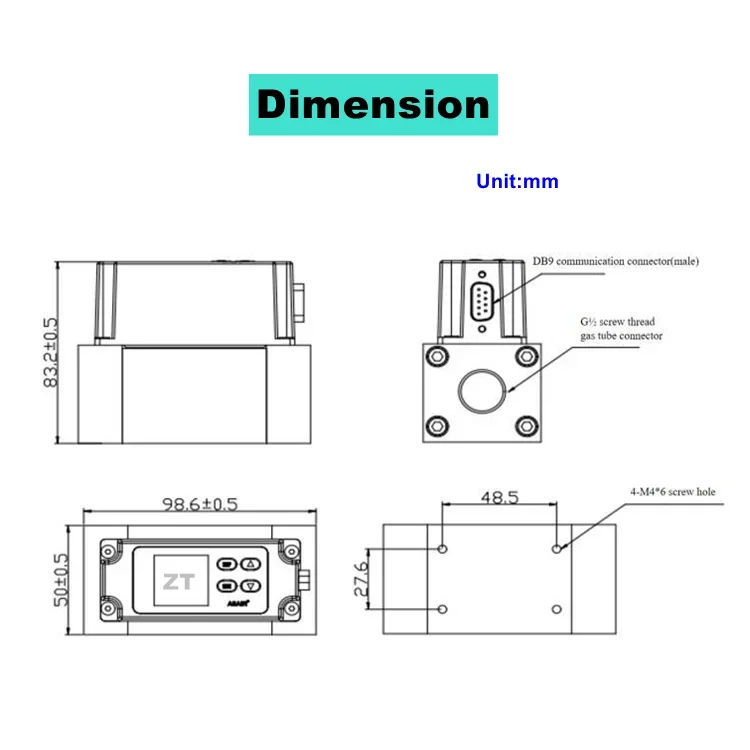 0-200L/min LCD Display  Thermal mass flow sensor parameters fully calibrated Measure mass flow and temperature simultaneously