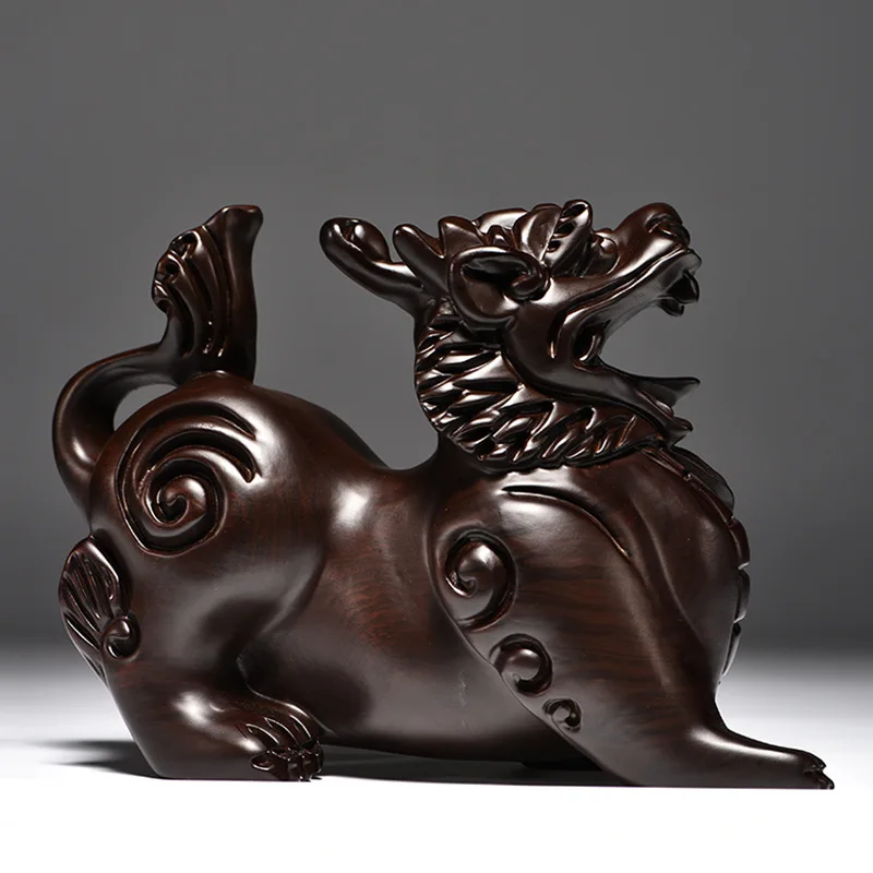 A PAIR # Large GOOD HOME SHOP efficacious Mascot lucky Auspicious Money ZHAO CAI PI XIU Handmade Rosewood Wood carving statue