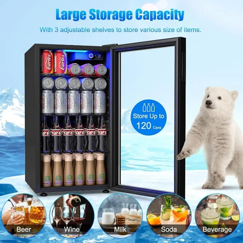 ARLIME Mini Fridge, Drink Cooler, 120 Can, Beverage Refrigerator with Glass Door, Removable Shelves for Soda Beer Wine
