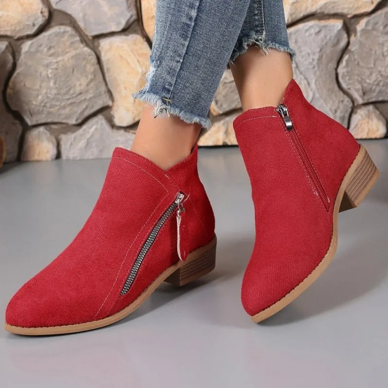 

Women Boots 2025 Autumn Winter Boots Female Shoes Brand Ladies Ankle Heels Shoes Woman Suede Leather Boots Plus Size 41 42 43