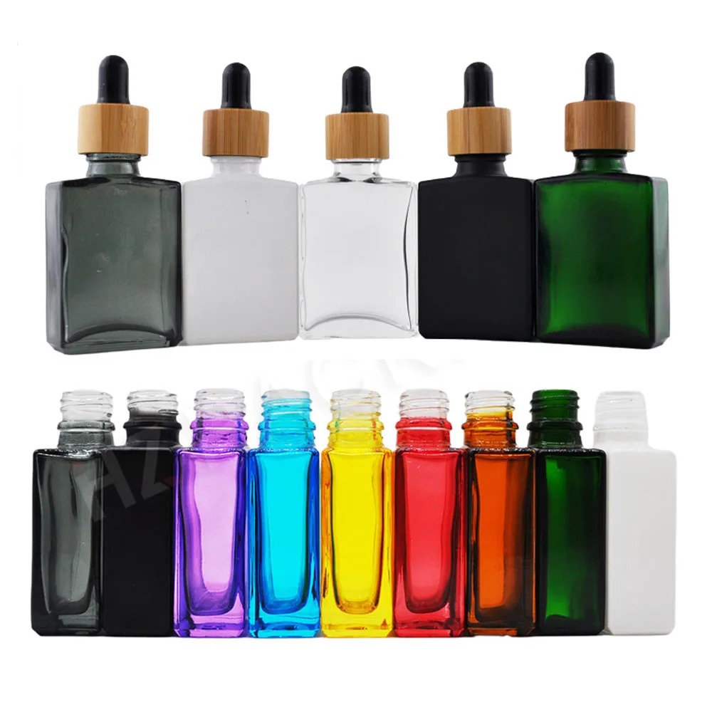 

200pcs 30ml colored glass square essential oil dropper bottles with bamboo lids