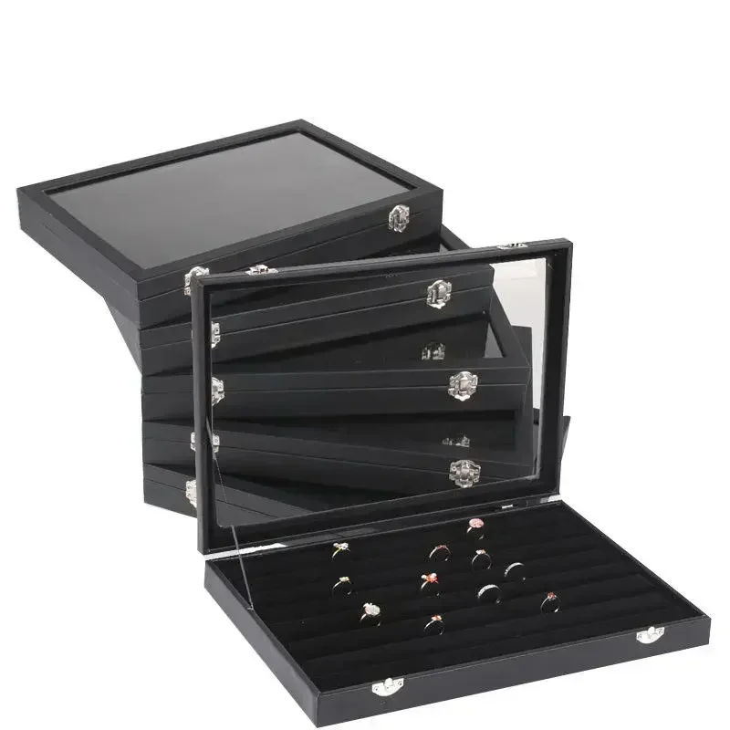 Jewelry Box With Glass Cover Storage Ring Earring Bracelet Necklace Display Organizer Case Box Surface PU Inner Velvet