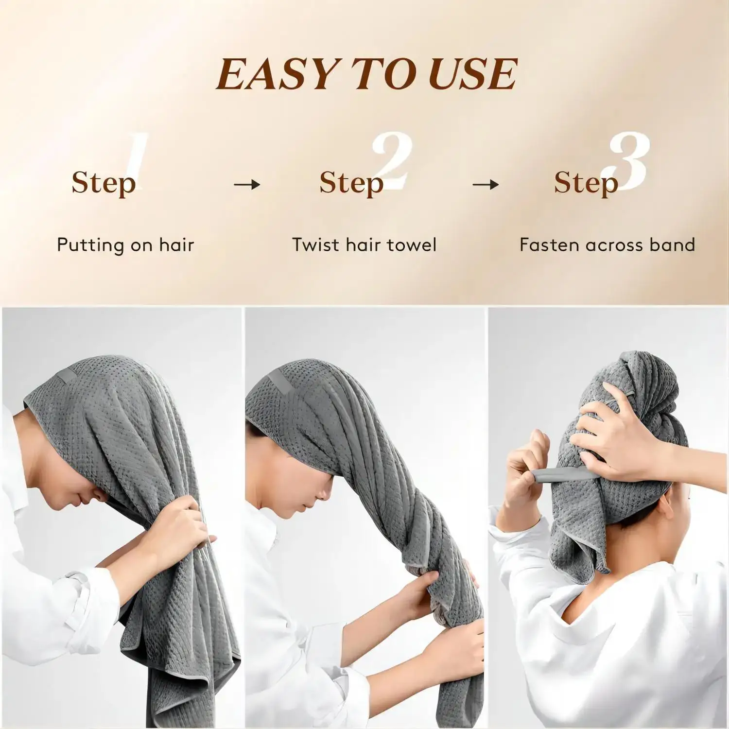 Large Microfiber Hair Towel, Soft Absorbent Elastic Head Wrap for Wet Curly Long Hair, Anti-Frizz Dry Hair Care Tool