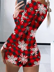 hirigin Christmas Romper Women Xmas Print Long Sleeve Sleepwear Pajamas Bodysuit Playsuit Romper Nightwear Adults Homewear