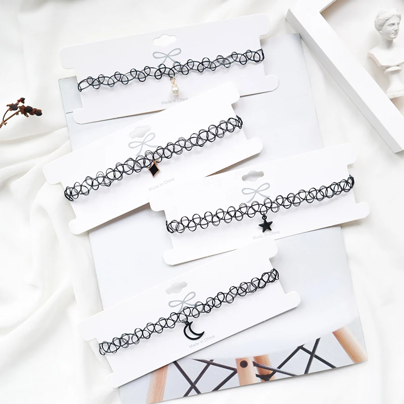Moon Star Chokers Fashion Gothic Hollow Black Suede Cocktail False Collar Chockers Necklaces for women Bijoux chokers