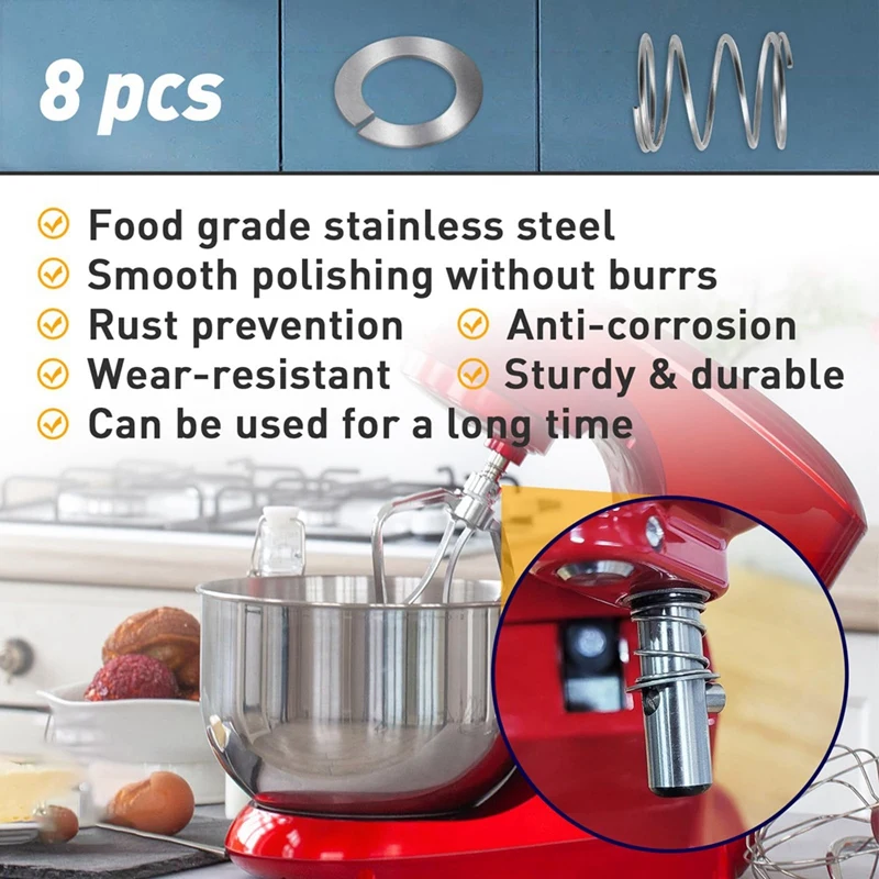 8 упаковок пружины и шайбы для миксеров Kitchenaid - запасные части из нержавеющей стали для миксера Kitchenaid 3,5/4/5/6/7Qt