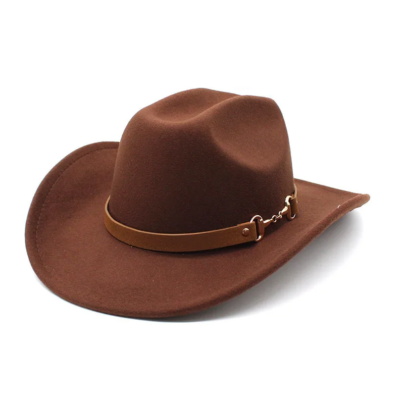 A western cowboy top hat four seasons men's and women's felt hat a line top rolled edge jazz hat