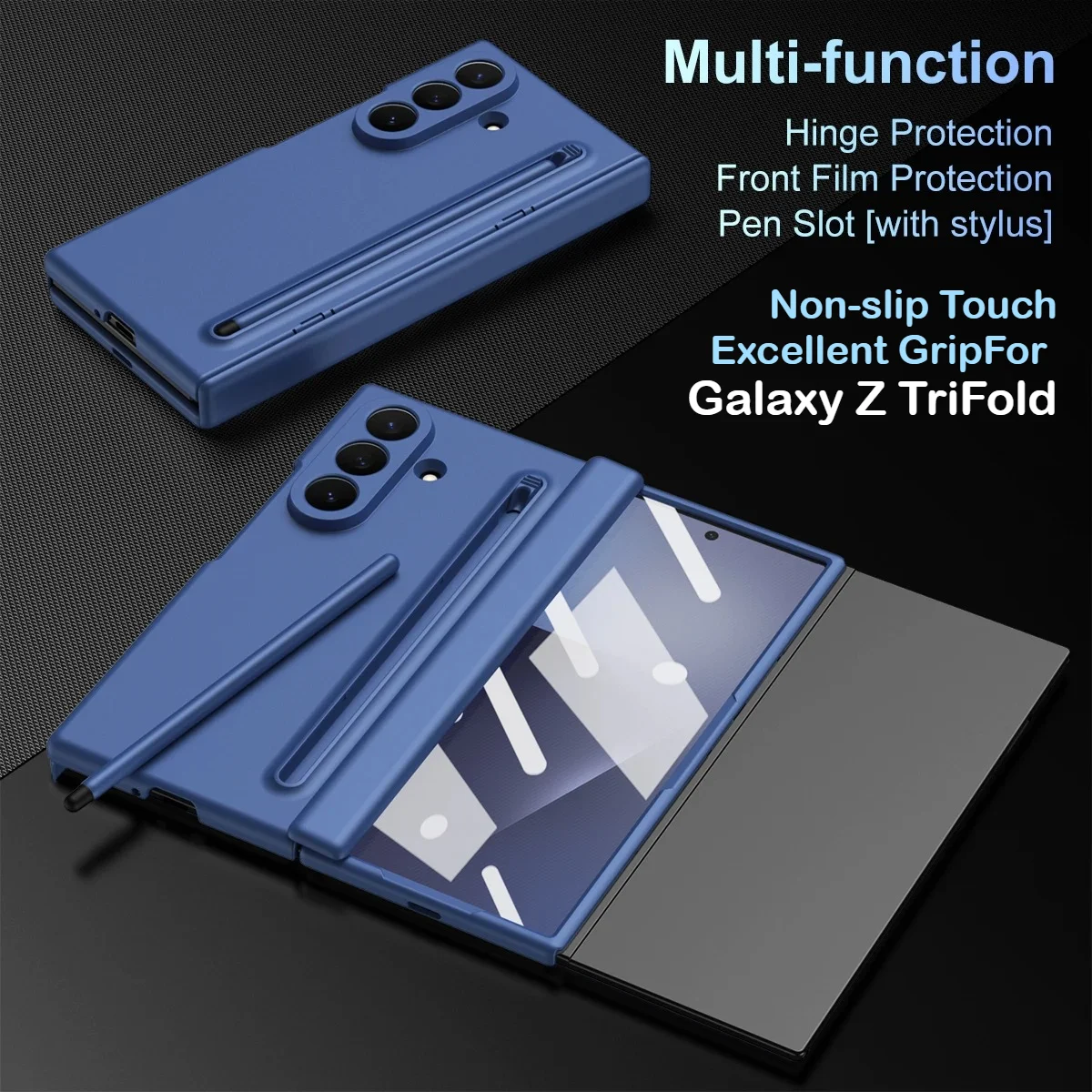 

Matte Acrylic PC Case for Samsung Galaxy Z Tri-Fold Fold 7 6 5 4 Pen Slot Stylus Holder Hinge Back Cover 9H Glass Film Protector