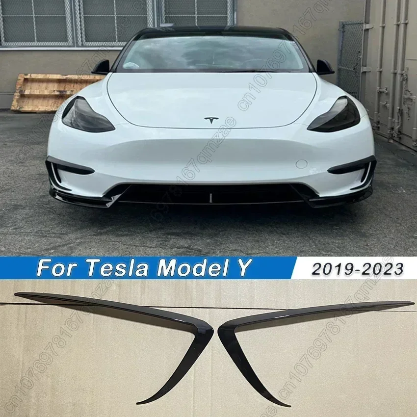 Front Bumper Cover Wind Knife For Tesla Model Y 2019-2023 ABS Glossy Black Fog Lamp Trim Carbon Look Blade Trim Light Eyebrow