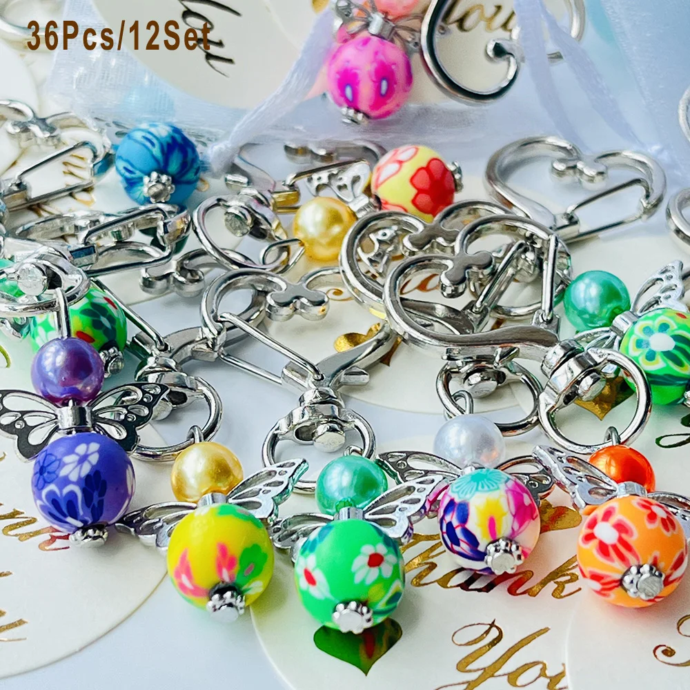 36 قطعة/12 مجموعة سلسلة مفاتيح على شكل قلب الملاك، هدايا مناسبة لحفلات الزفاف، عيد الميلاد، عيد الفصح، زينة العطلات، المعمودية #1