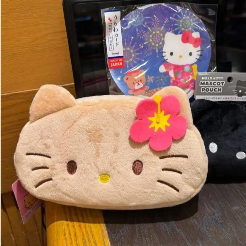 Sanrio Little Flower Hello Kitty Plush Stationery Pouch Pencil Cosmetics Storage Wear-Resistant Smooth Zipper Girl Birthday Gift