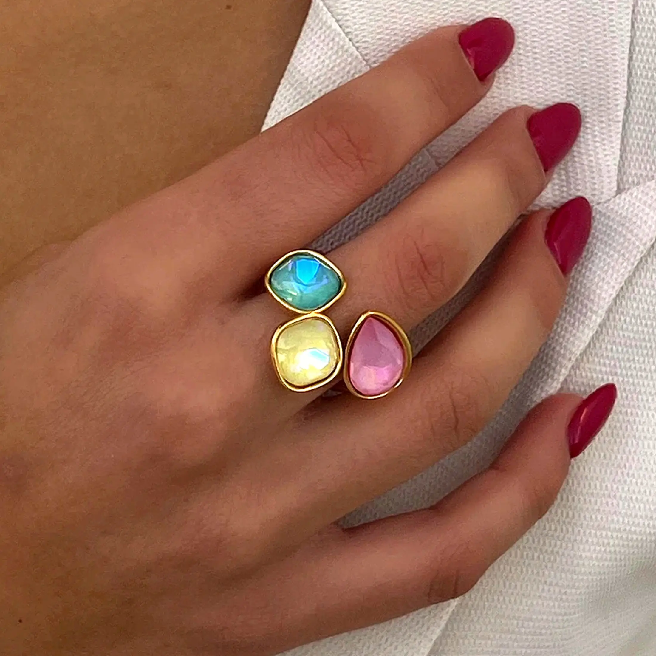 18k gold color stainless steel ring with crystal ring for women light luxury high-grade color open stainless steel