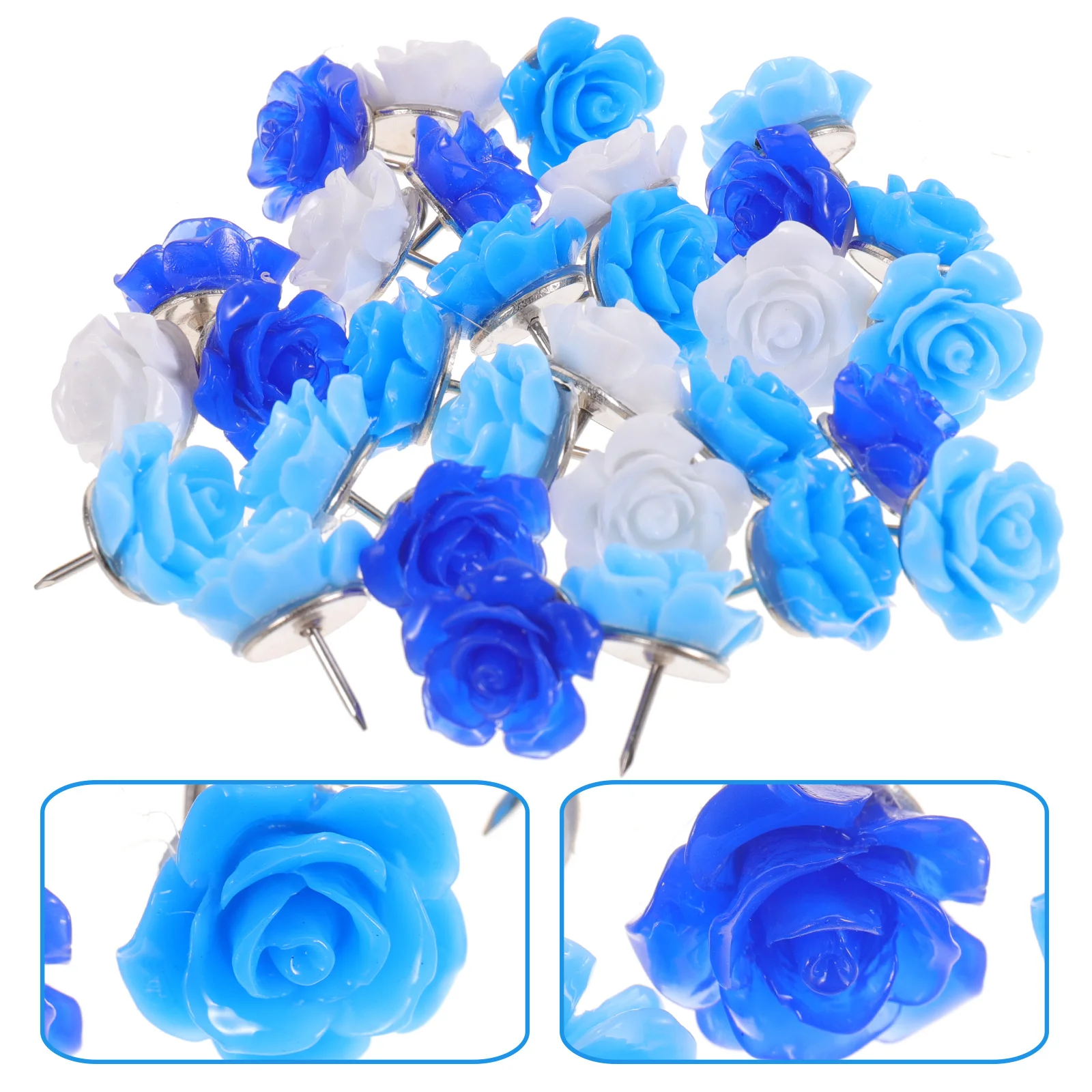 30 Pcs The Flowers Rose Pushpin Map Replaceable Nickel-plated Steel Wire Multi-function Thumb Tacks