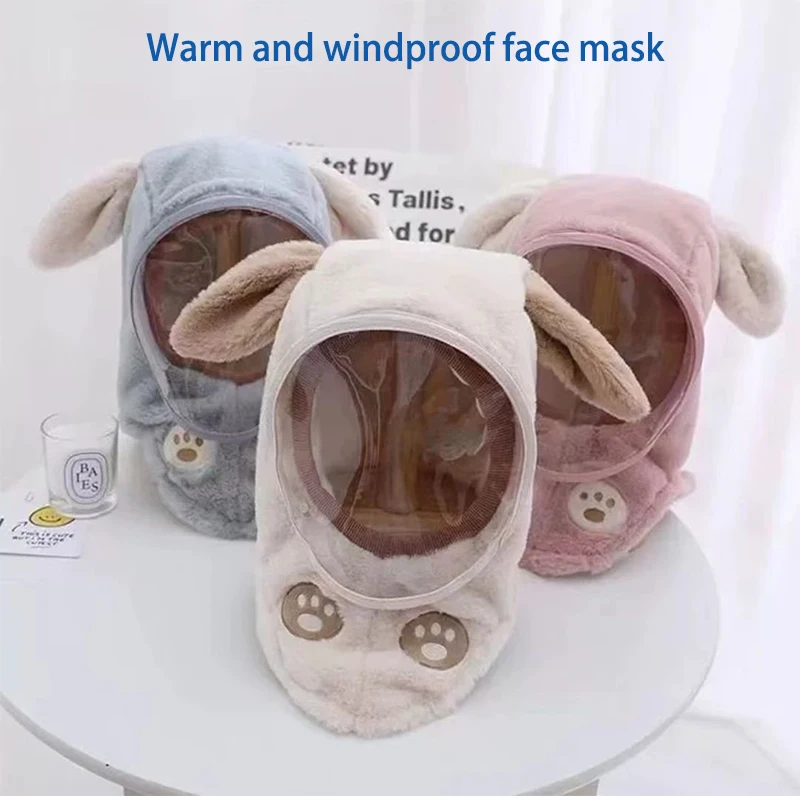 Kids Windproof  Mask Integrated Hat Cute Rabbit Ears Plus Velvet To Keep Warm Hat Winter Cap For Kids For Motobike Accessories