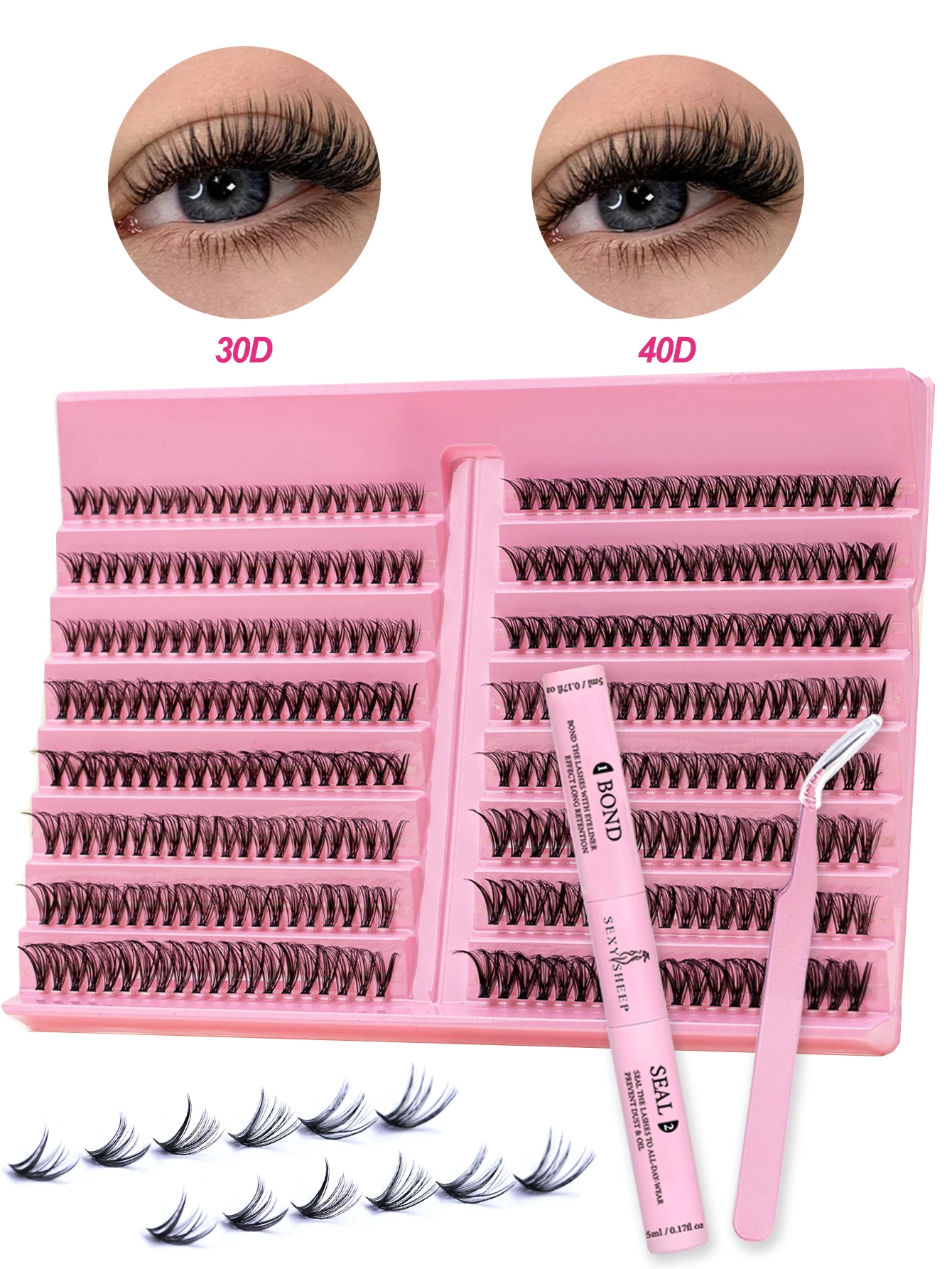 DIY Eyelash Clusters Kit Fluffy Individual Eyelashes Cluster Extension Kit Lash Bond and Seal Lash Tweezers