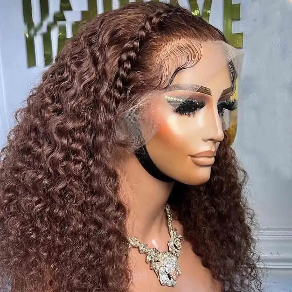 Glueless 180Density Soft Brown Kinky Curly 26Inch Long Lace Front Wig For Black Women With Baby Hair Preplucked Natural Hairline