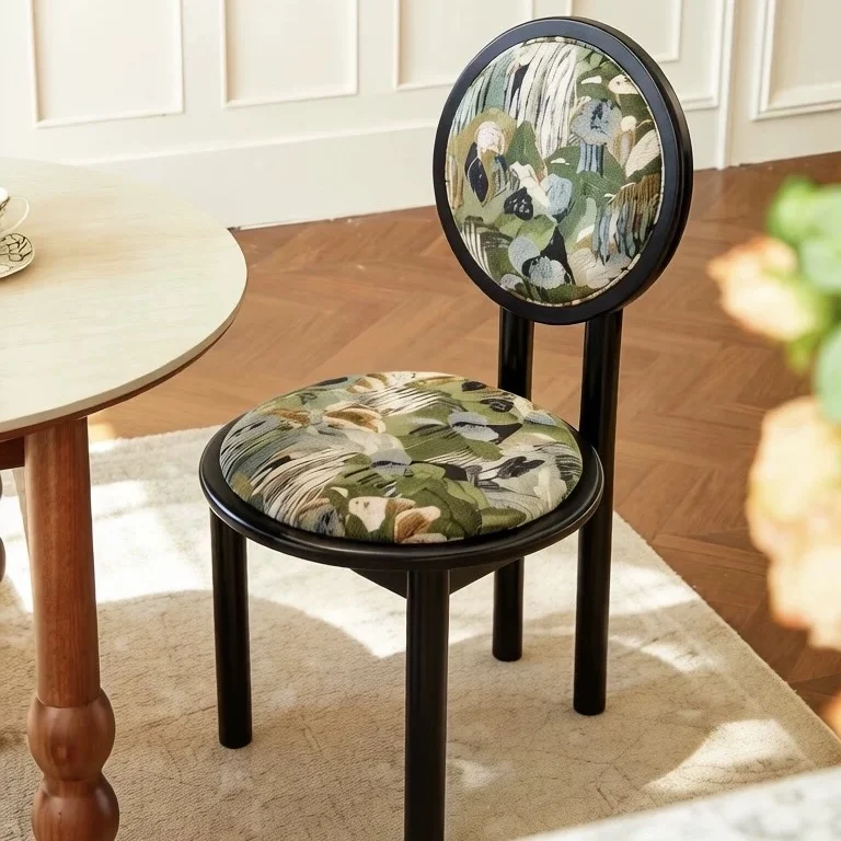 #Contemporary Solid Wood Backrest Chair with Printed Velvet Upholstery-Durable Bedroom Home Office Leisure Chair
