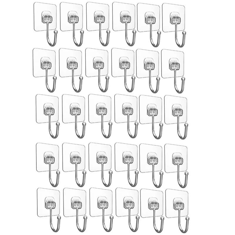 Adhesive Wall Hooks,Heavy Duty Hold Wall Hooks for Hanging,Transparent Waterproof Rustproof Sticky Hooks for home