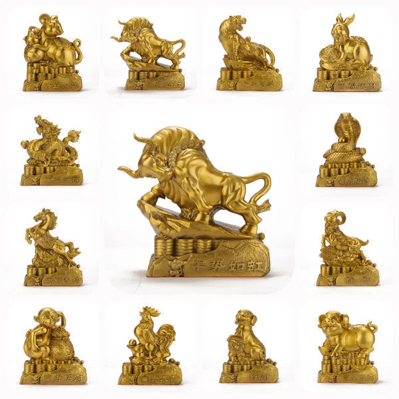 Wholesale Brass Zodiac Animal Figurines: Rat, Cow, Tiger, Rabbit, Dragon, Snake, Horse, Sheep, Monkey, Chicken, Dog, Pig, Cute H