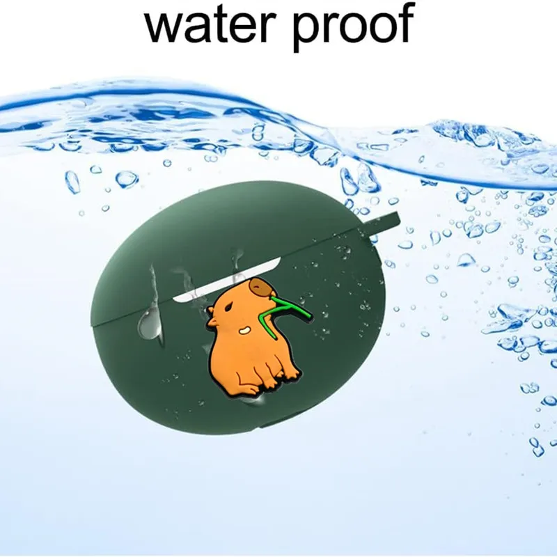 Diy animal capivara caso do fone de ouvido para huawei freebuds 4i/5i/6i silicone blutooth fones caixa carregamento capa protetora com gancho