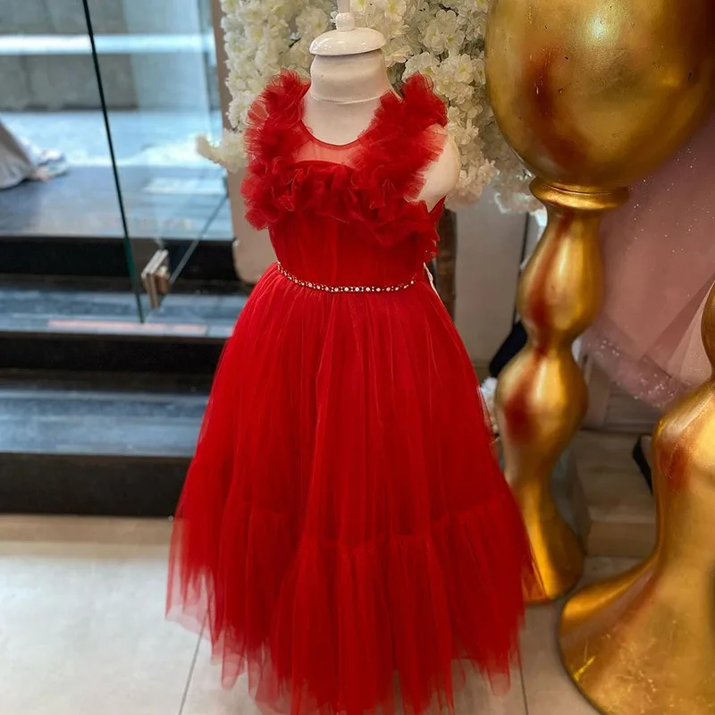 Sleeveless Princess Tutu Dress for Girls Sparkling Mesh Flower Girl Birthday Party Gown for Toddler & Kids Wholesale Baby Dress