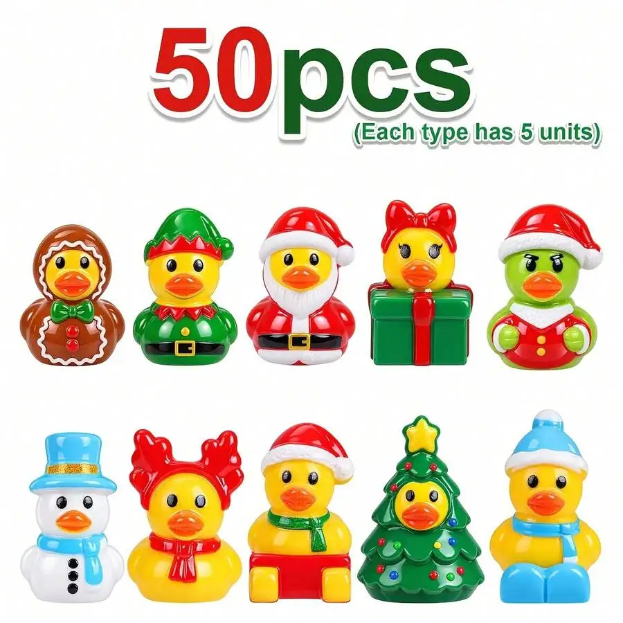 50/100pcs Christmas Mini Ducks, 10 Styles Of Mini Resin Ducklings, Christmas Tree Gift Boxes, Snowmen, Halloween-Themed Small St