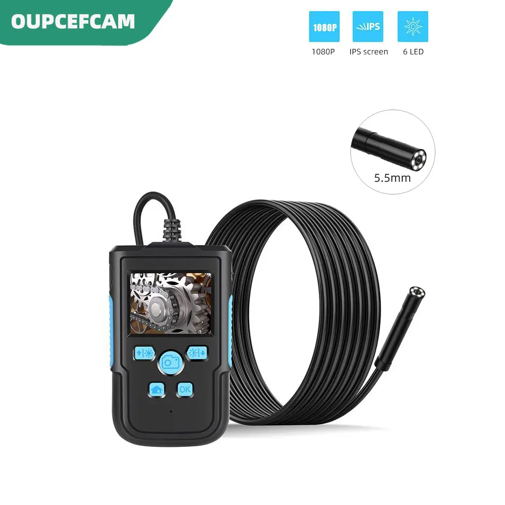 5.5mm Lens HD Pipeline Camera 2.4 Inch IPS Screen Car Maintenance Detector Visual Industrial Endoscope IP67 Waterpoof