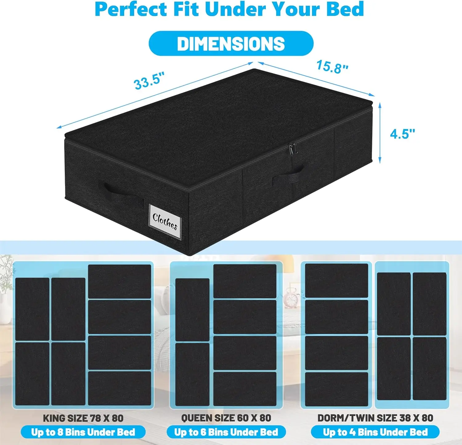 4er-Pack schlanke Aufbewahrungsbehälter unter dem Bett, 4,5 Zoll faltbarer Organizer mit niedrigem Profil für Kleidung, Decken, Spielzeug