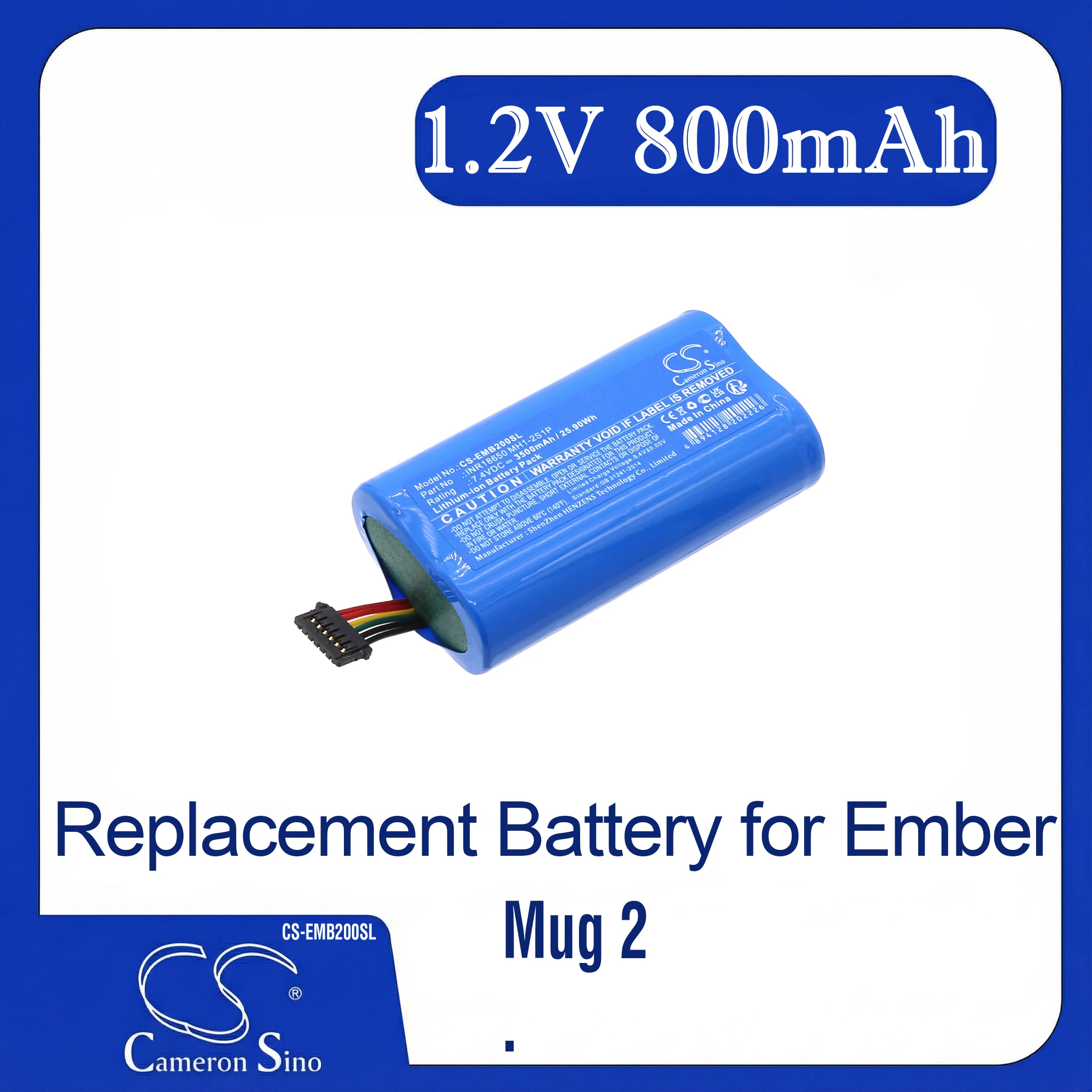 

Cameron Sino Replacement Battery for Ember Mug 2, Fits P/N INR18650MH1-2S1P