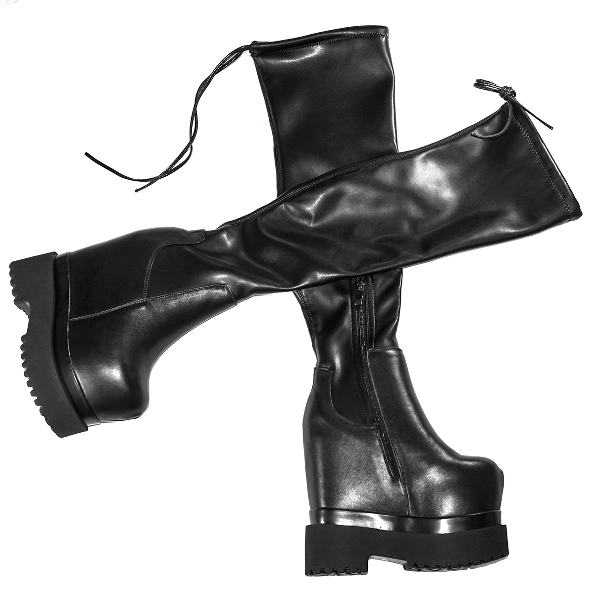 16 cm High Heel Winter Pumps Plus Größe 40 41 Schuhe Frauen Kuh Leder Keile Schnee Stiefel Runde Kappe Mode turnschuhe Große Größe Schuhe – Detail 8