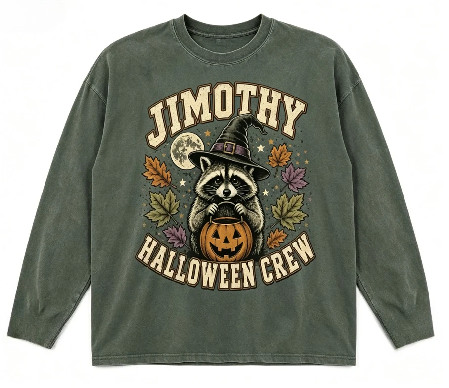 New round neck long sleeved T-shirt with retro 3D printed pattern, Halloween style street fashion, unisex top