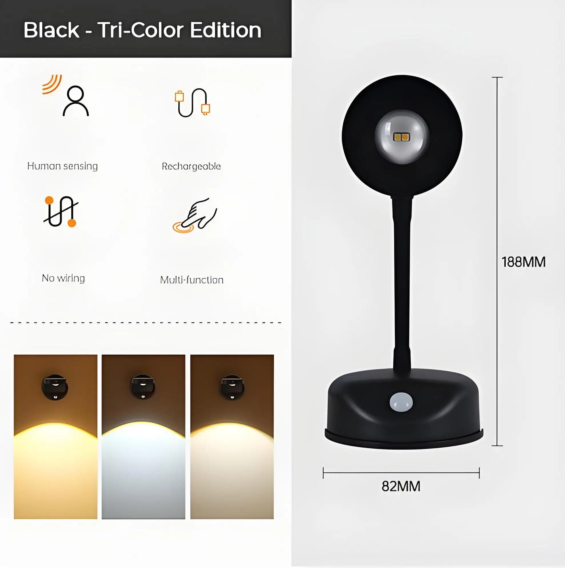 Lampka Nocna LED z Czujnikiem Ruchu Bezprzewodowy Reflektor LED do Kuchni Sypialni Mural Salon Lampa Ścienna z Czujnikiem Oświetlenie Wewnętrzne
