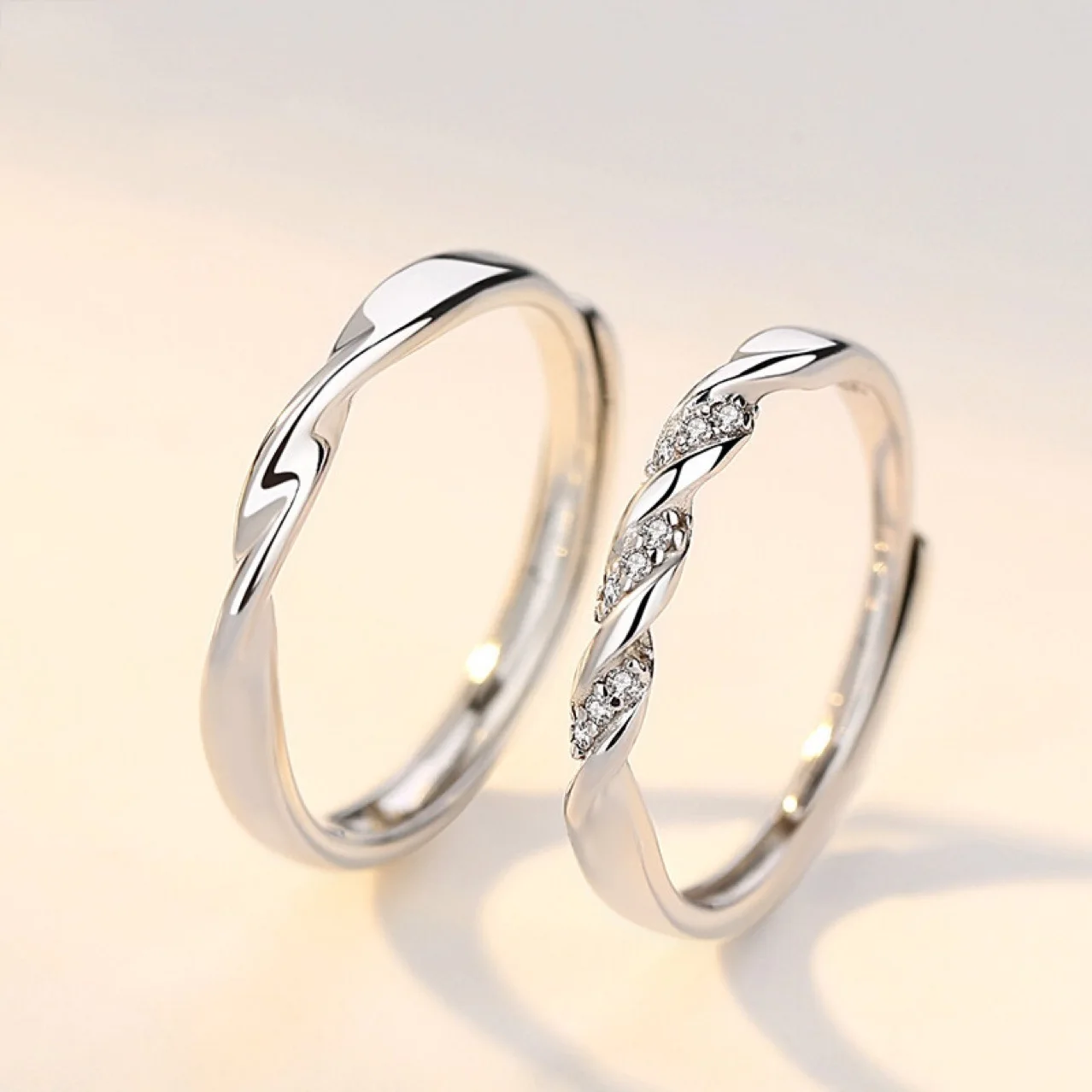 Mobius Couple Rings Minimalist Twisted Open Simple Zircon Promise Rings for Men & Women